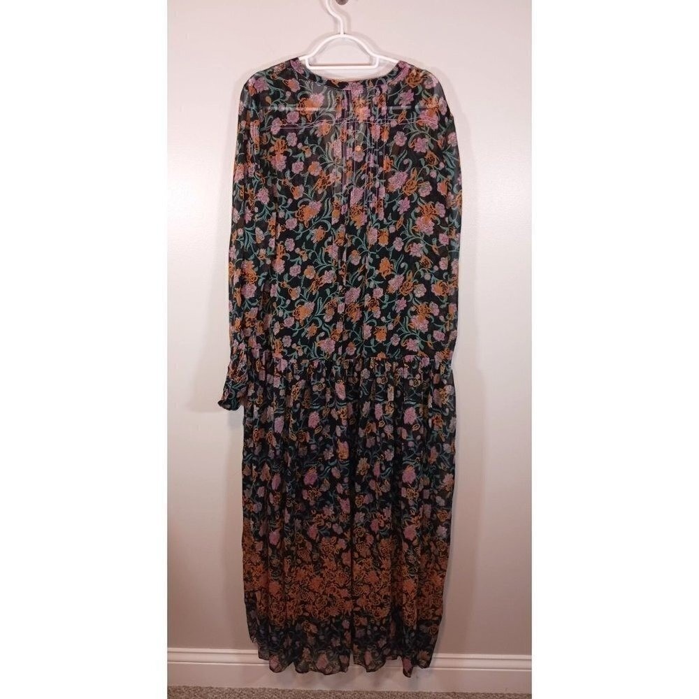 Free People See It Through Floral Boho Maxi Long Sleeve Western Dress Size L NWT - Picture 2 of 4